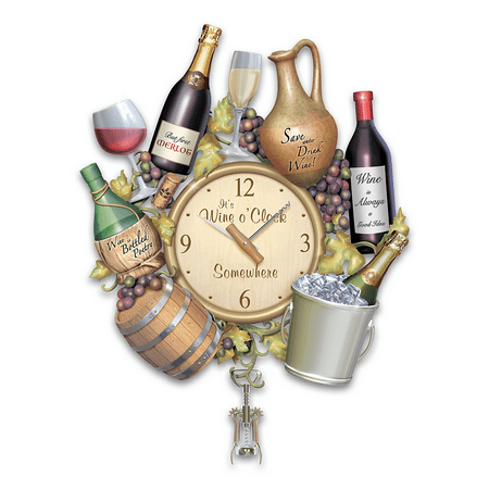 The Bradford Exchange Wine O’clock A Wine Lover’s Sculptural Wall Clock With Corkscrew Pendulum 14.25-inches