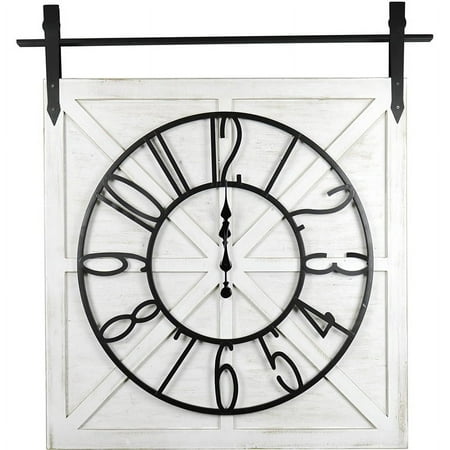 The Crestview Collection Barn Time Wooden Wall Clock in White