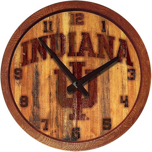 The Fan-Brand NCAA Indiana Hoosiers: Branded Faux Barrel Top Wall Clock - Sports Team Bar Sign Décor - Home Man Cave, Party Decoration - Made On Demand