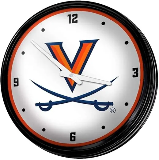 The Fan-Brand NCAA Virginia Cavaliers - Retro Lighted Wall Clock - Sports Team Bar Sign Décor - Home, Dorm, Garage, Office, Fan Cave