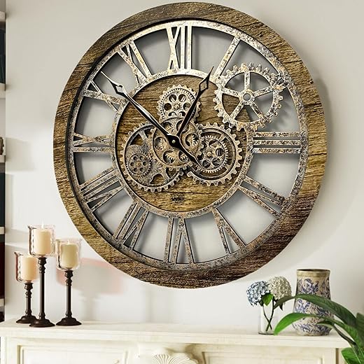 The Gears Clock The Original Real Moving Gear Wall Clock Vintage Industrial Oversized Rustic Farmhouse (24 inch (60cm),Gold Antique)