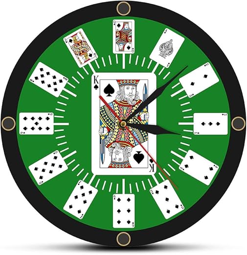 The Geeky Days 12 Inch Poker Clock Spade Playing Cards Texas Hold 'em Inspired Modern Poker Bridge Wall Clock Watch Casino Game Room Wall Decor Gambler Gift