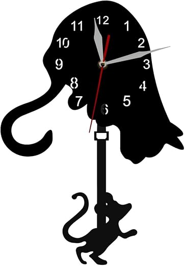 The Geeky Days Cat and Mouse Swinging Pendulum Wall Clock Curious Cat Mouse Watch Time Clock Modern Design Home Decor for Cat Lover Gift