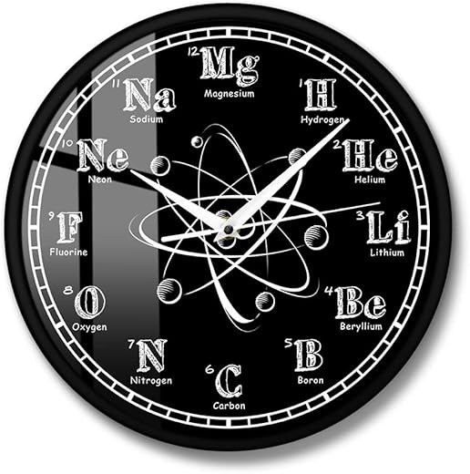 The Geeky Days Chemical Symbols Silent Non Ticking Metal Frame Wall Clock Periodic Table Chalkboard Chemistry Teacher's Wall Watch Classroom Wall Art Decor