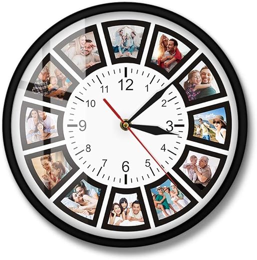 The Geeky Days Create Your Own Custom 12 Photos Collage Instagram Custom Home Metal Frame Wall Clock Personalized Family Photos Watch