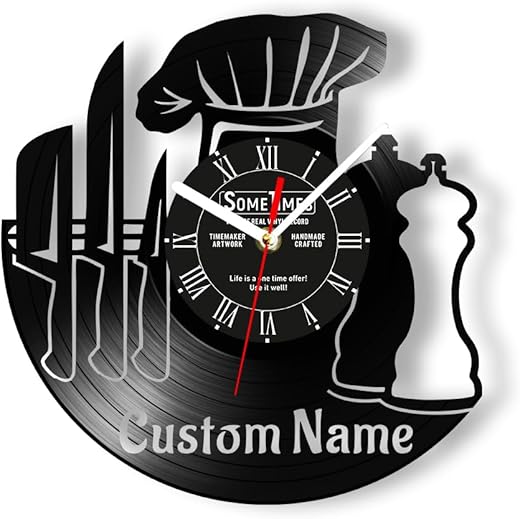 The Geeky Days Custom Chef Name Wall Clock, Kitchen Vinyl Wall Clock Silent Non Ticking Battery Operated Custom Cook Wall Watch Clock for Restaurant Kitchen Dinning Room Cafe Housewarming Gift 12''