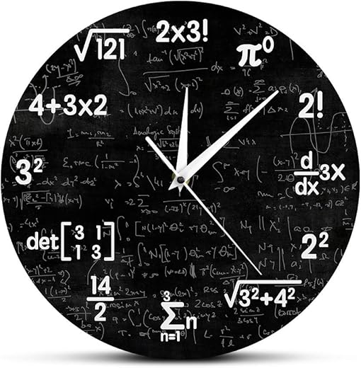 The Geeky Days Math Equations and Notations Mathematics Chalkboard Geek Battery Operated Wall Clock Silent Non-Ticking Quartz Clock Educational Gifts for Kids Teachers School Classroom Decor,12inches