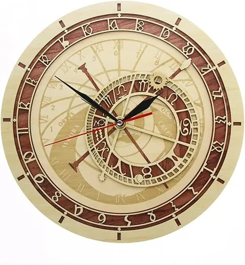 The Geeky Days Prague Astronomical Clock in Wood Czech Republic Medieval Astronomy Wall Art Astrology Decorative Wall Watch Artwork Prague Gift