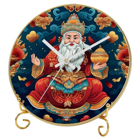 the god of wealth Premium Round Wall Clocks with Printed Designs, Hooks, and Gold Stand - Silent Non-Ticking Timepieces for Stylish Home Decor, Office, and More