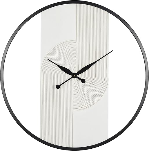 The Novogratz Wood Geometric Decorative Wall Clock Art Deco Inspired Line Art Wall Clock for Home with Black Accents, Wall Clock for Room 30 x 2 x 31, White