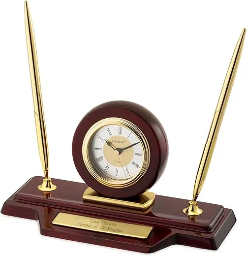 THINGS REMEMBERED Engraved Mahogany Finish Clock and Pen Stand (Free Customization)