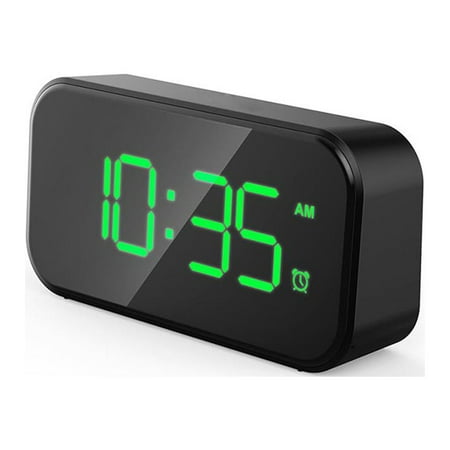 Thinsont Digital Clock USB 4inch Durable Simple Elegant Touching Snoozed Button LED Alarm Clock black green