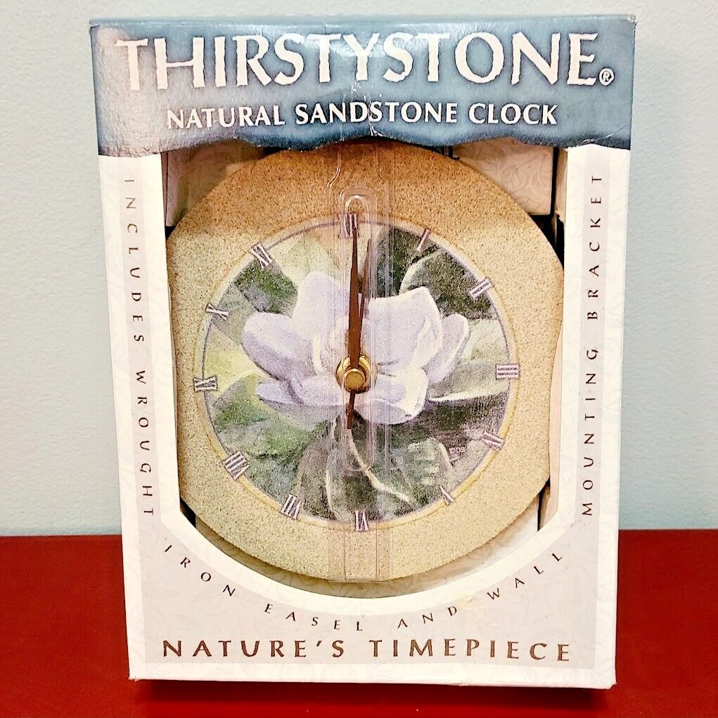 Thirstystone Natural Sandstone Lotus Flower Clock - Original Box - Tested/Works!