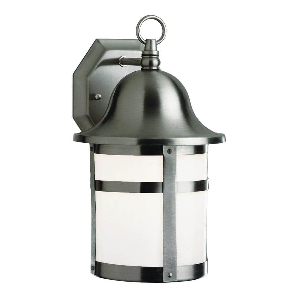 Thomas 2-Light Brushed Nickel Outdoor Wall Light Fixture with White Frosted Glass