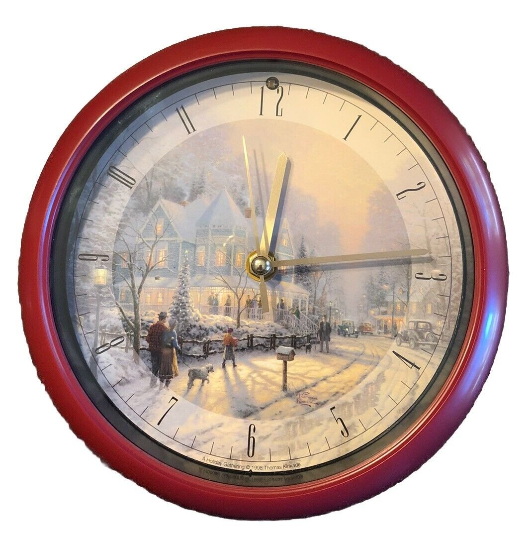 Thomas Kinkade Christmas Carol Musical Clock 12 Songs “A Holiday Gathering”