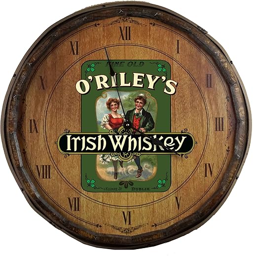 THOUSAND OAKS BARREL Co. Personalized Large Decorative Wall Clock Irish Whiskey Barrel End (21 inch) with High Torque Motor - Vintage Wine Bar Decor for Kitchen, Office, Home Bar, Pub (QB_B808)