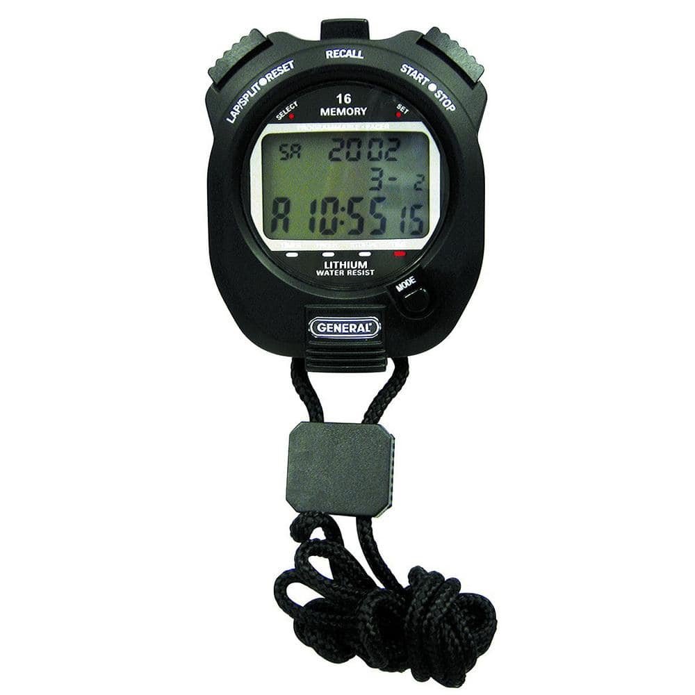 Three-Line Stopwatch with 16-Value Lap and Split Memory