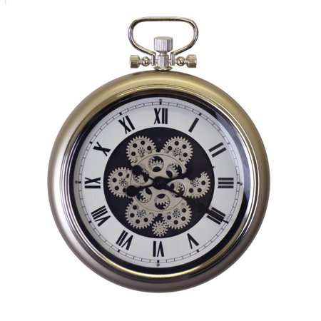 Three Star 19 x 16 in. Pocket Style Wall Clock With Moving Gears, Champgne