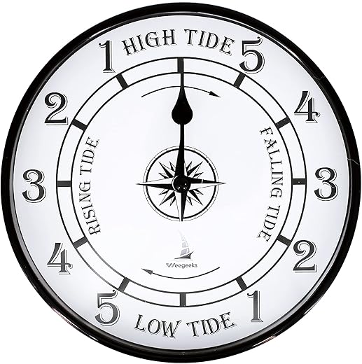 Tide Clock Nautical Clock, Metal Aluminum Tide Clock High Tide Low Tide, Nautical Wall Clock for Wall Decor, Boat Accessories (Style A)