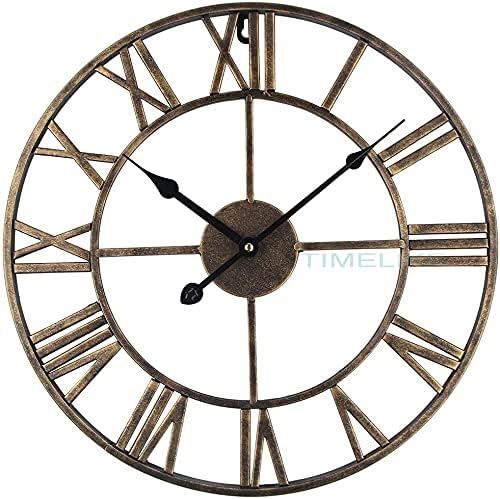 Timelike Large Decorative Wall Clock, European Industrial Roman Numeral Metal Wall Clock Home Decor Ideal for Living Room Kitchen and Den (Golden, 24)