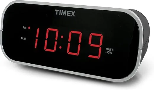 Timex Alarm Clock with Large Display, Digital Alarm Clock for Bedroom Includes 120V Universal Power Adapter (T121B - Black)