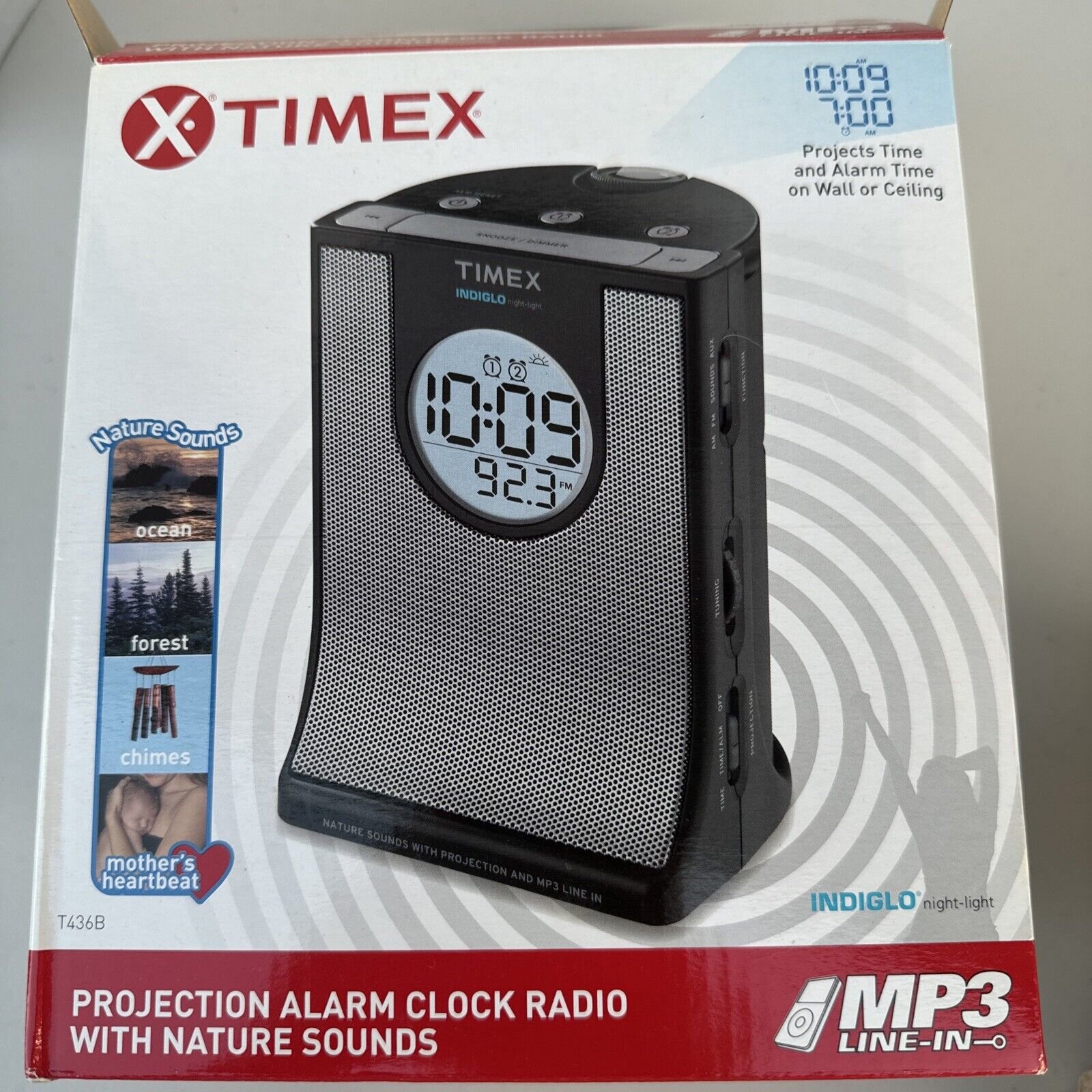 Timex Indiglo Projection Alarm Clock AM/FM Radio MP3 Line in