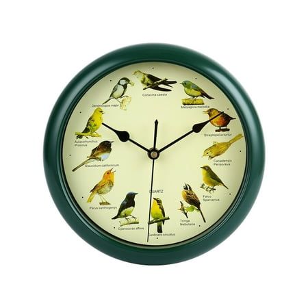 TISHITA 25cm Musical Birds Wall Hanging Sound Clock Room Decoration Decorative Green Frame Melody Clock for Bedroom Housewarming Gift