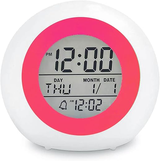 TooTa Kids Digital Alarm Clock, with 7 Color Night Light, Small, for Boys and Girls, to Wake up at Bedroom, Bedside, Batteries Operated, Power Cord Operated (RED)