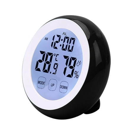 Touch screen alarm clock, round seat clock, electronic hygrometer clock-black