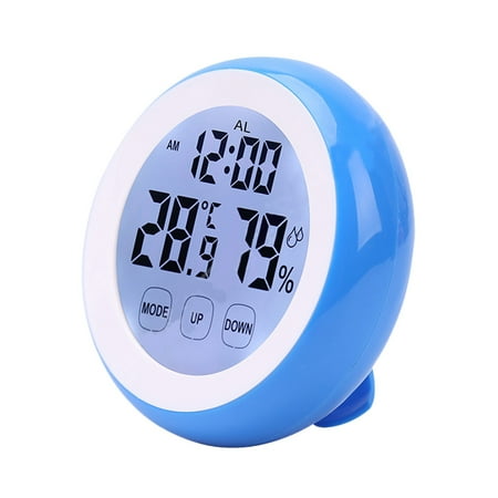 Touch screen alarm clock, round seat clock, electronic hygrometer clock-blue