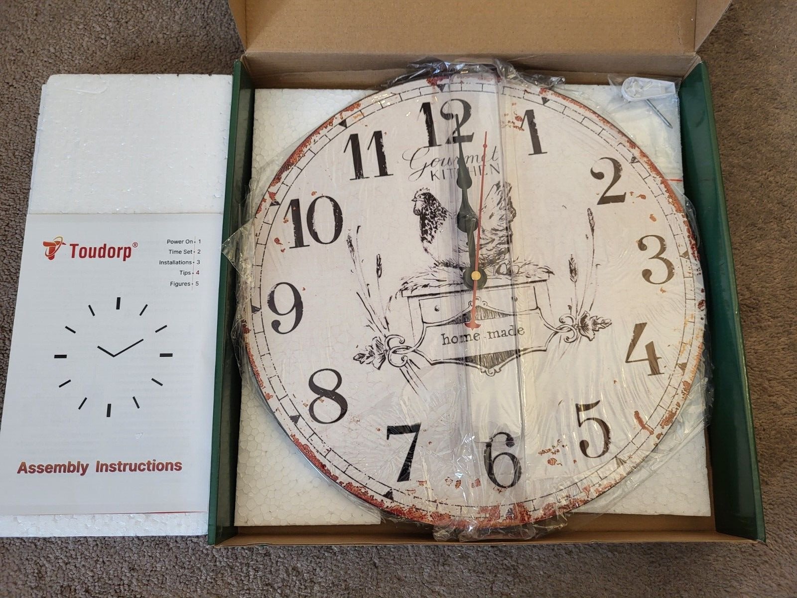 Toudorp Round Silent Wall Clock Wooden French Country Kitchen Battery Operated