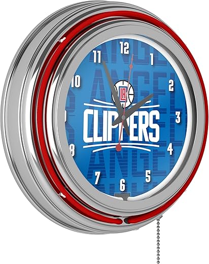 Trademark Gameroom NBA Chrome Double Rung Neon Clock - City - Los Angeles Clippers