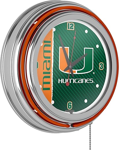 Trademark Gameroom University of Miami Chrome Double Rung Neon Clock - Text