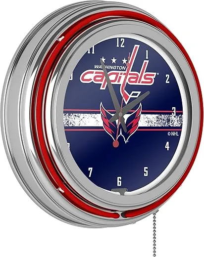 Trademark Global NHL Chrome Double Rung Neon Clock - Washington Capitals