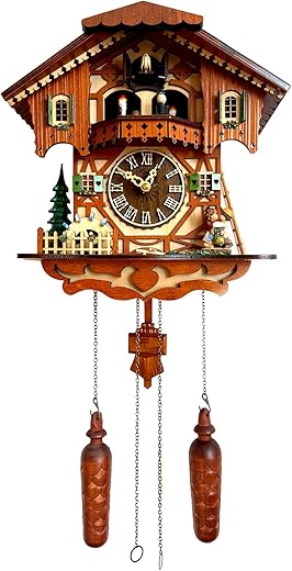 Traditional German Style Cuckoo Clock Black Forest House Clock with Moving Wood Kids