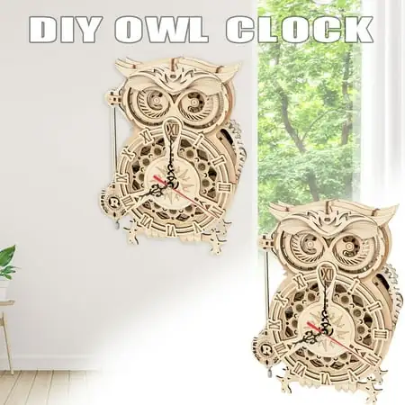 Travel Alarm Clock Home Decor Living Room Silent Mantel Clock Wooden 3D Puzzle Model Educational Toy Diy Owl Clock Is Very Difficult For Adult