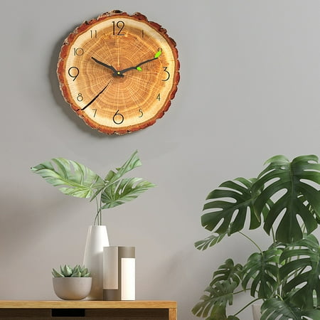 Trayknick Creative Tree Stump Design Wall Clock - 12 Inch Wood Grain Silent Quartz Movement Clock, Battery Powered with Arabic Numerals