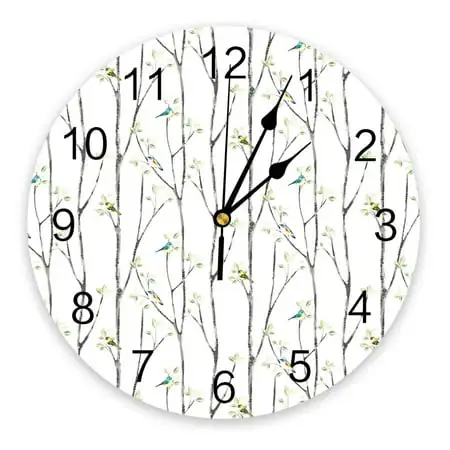 Tree Branches Abstract Bird Watercolor Wall Clock Silent Digital Clocks for Home Bedroom Kitchen Decoration Hanging Watch