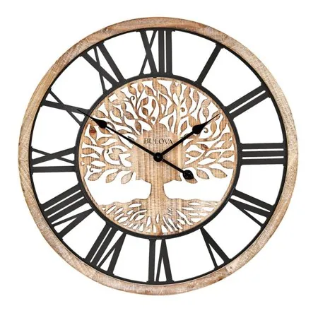 Tree of Life oversized 26.75 in. wall clock with a wood grain case, Roman numerals