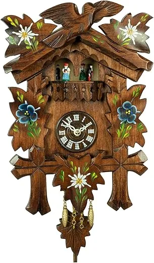 Trenkle Kuckulino Black Forest Clock Swiss House with Quartz Movement and Cuckoo Chime, Turning Dancers