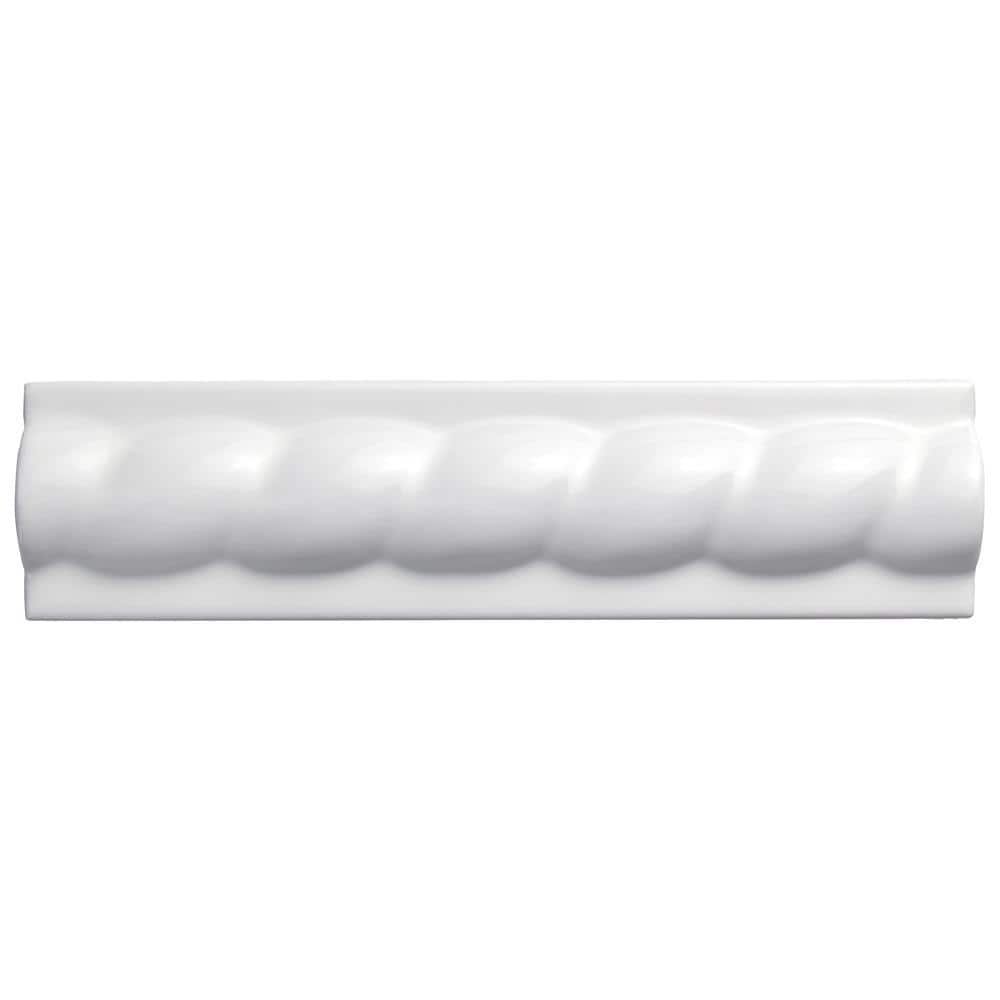 Trenza Grand Moldura Blanco 2 in. x 7-7/8 in. Glossy Ceramic Wall...