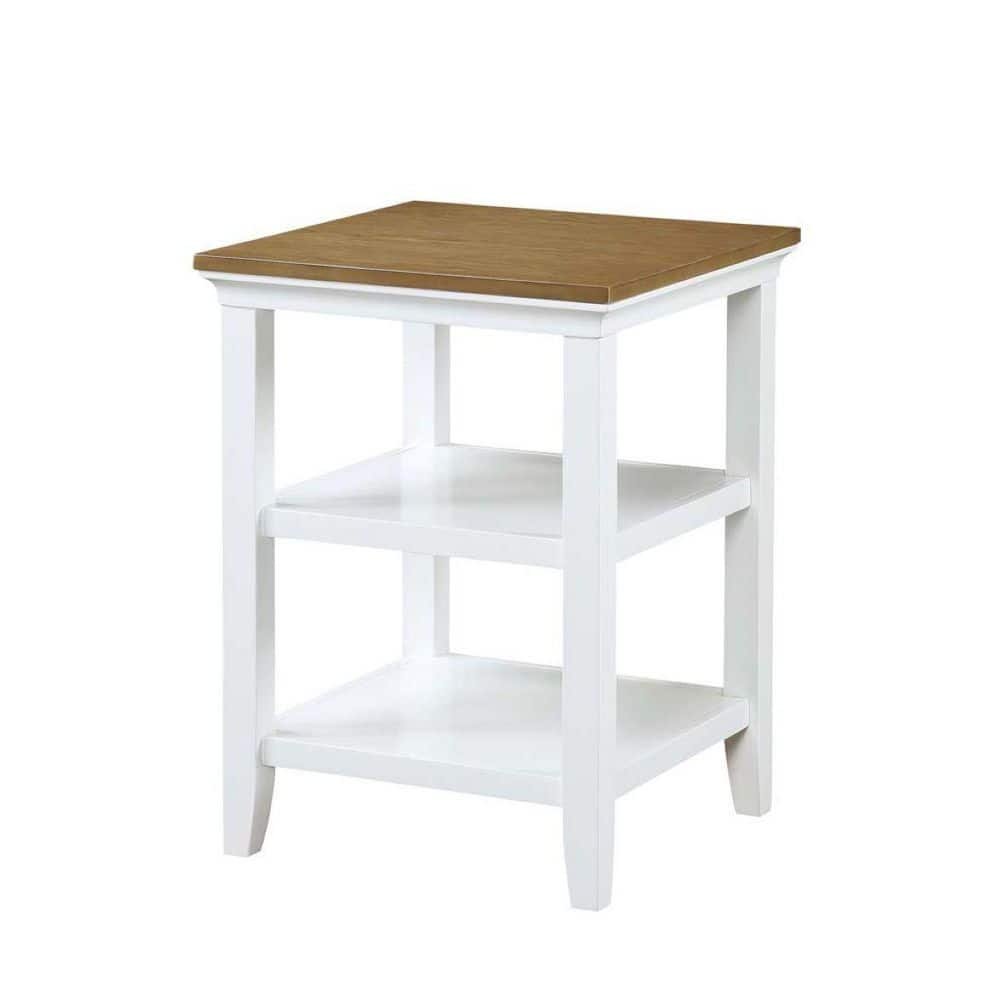 Tribeca 18 in. Driftwood/White Square Rubber Wood End Table with Shelves