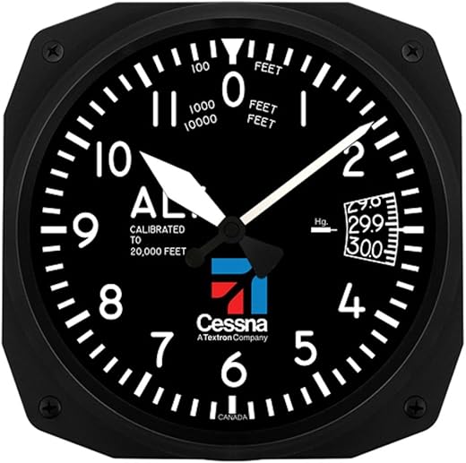 Trintec Aviator Cessna Altimeter Instrument Style 12 Hour 10 Wall Clock 3060-10-CES