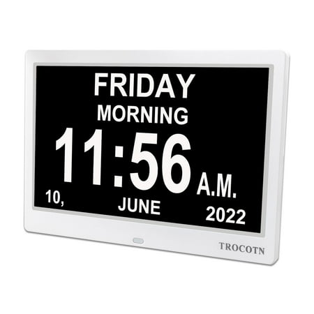 TROCOTN 10 Inchs Digital Clock Calendar Clock Large Display Alarm Clock Wall Clock (White)