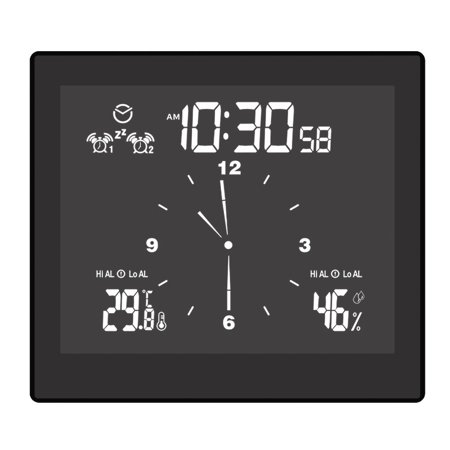 Tssuoun LCD Digital Wall Clock Waterproof Shower Bathroom Timer Alarm Temperature Humidity Meter, Black