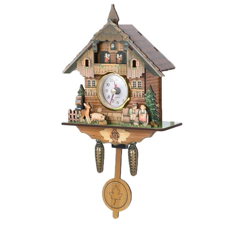 Tssuoun Nordic Fairy Wall Clock Wall Forest Cuckoo Clock Vintage Wooden Clock Birdhouse Clock Handcrafted Battery Powered Wall Decoration for Home Restaurant Cafe