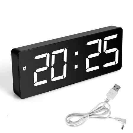 TSV Digital Alarm Clock with USB Port, 3'' LED Large Digital Display, 12/24Hr, Snooze, Adjustable Alarm Volume, Small Desk Bedroom Bedside Clocks (Black)