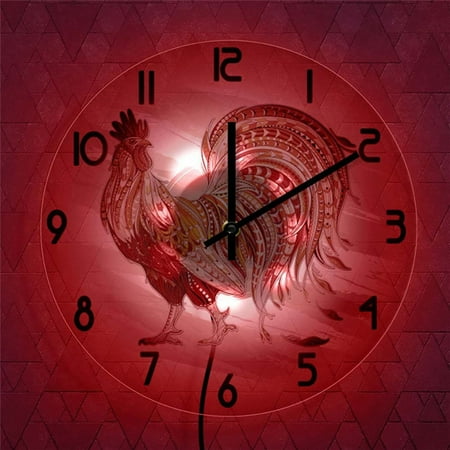 tumgatte LED Lights Transparent Acrylic Wall Clock Tribal Fire Red Rooster Design Colorful Clock Decorative Wall Clock Flash Deals,Clearance,Summer Savings Alarm Clocks for Bedrooms,Digital Clock