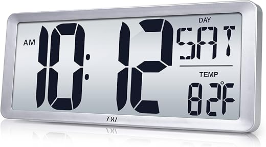 TXL 14.2 Large Digital Wall Clock with Backlight, Battery Operated Alarm Clock with Day, Date & Temperature, Jumbo Display Digital Count Up Down Timer Clock for Seniors, Home