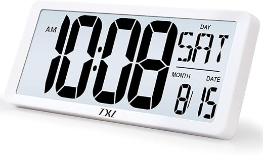 TXL Large Digital Wall Clock with Backlight, 14.2" Battery Operated Alarm Clock with Day, Date & Temperature, Jumbo Display Digital Count Up Down Timer Clock for Seniors, Home, Bedroom Office